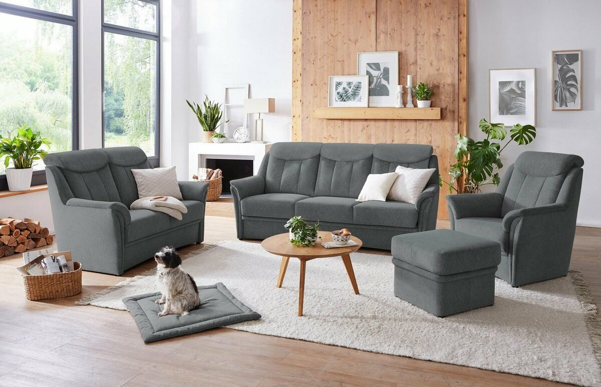 Bild 1 von VILLA BECK Polstergarnitur Lugano, (Set, 3-tlg), Kopfteilverstellung, in Sitzhöhe 46 cm, 3-Sitzer und 2x Sessel, Schwarz