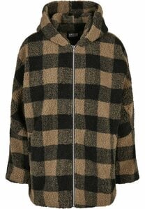 URBAN CLASSICS Winterjacke Damen Ladies Hooded Oversized Check Sherpa Jacket (1-St), Beige