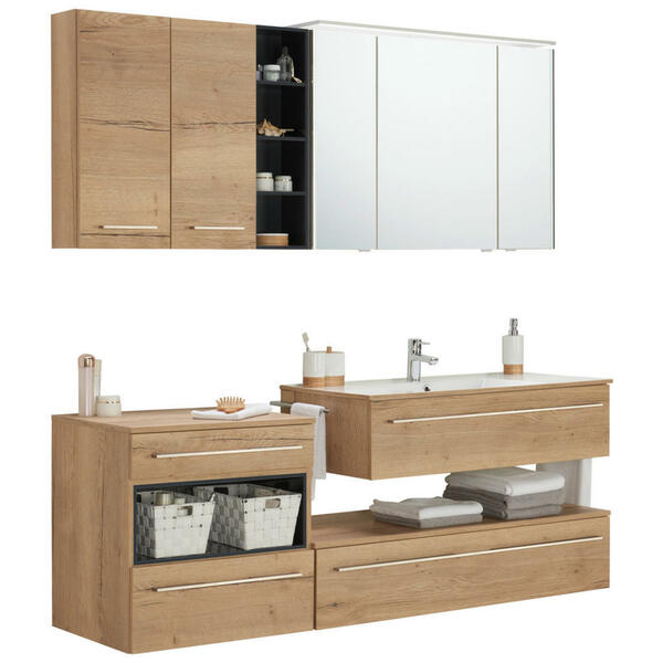 Bild 1 von Welnova Badezimmer, Eiche, Glas, Keramik, 1 Schubladen, 177 cm, ISO 9001, Made in Germany, DIN EN ISO 14001, DIN EN ISO 50001, hängend, Zusatzausstattung erhältlich, erweiterbar, Typenvielfalt, Bad