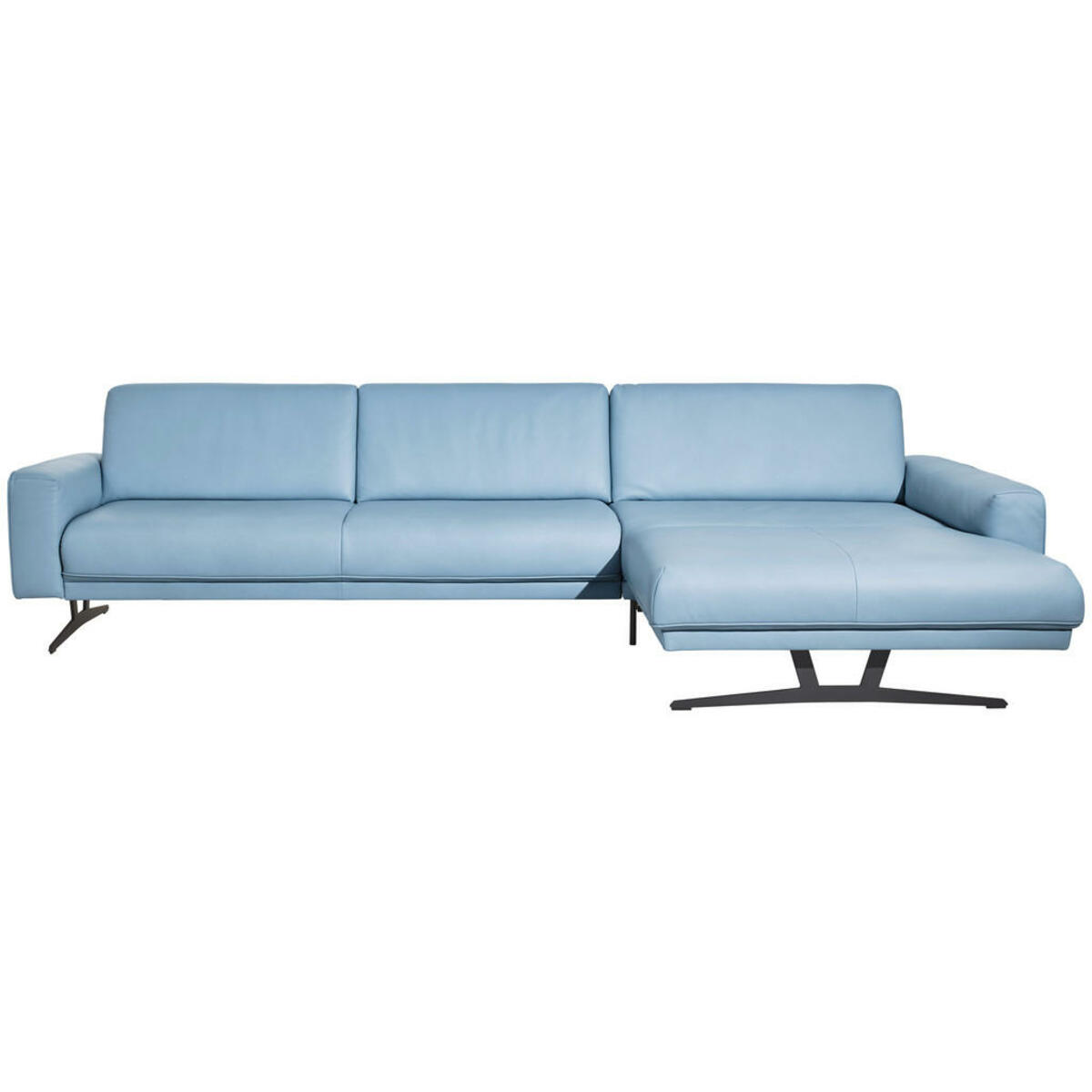 Bild 1 von Ambiente Ecksofa Nova, Hellblau, Leder, Echtleder, Rindleder, 4-Sitzer, Ottomane rechts, L-Form, 324x182 cm, Blauer Engel, Goldenes M, Emas, erweiterbar, Typenauswahl, Fußauswahl, Lederauswahl, Stof