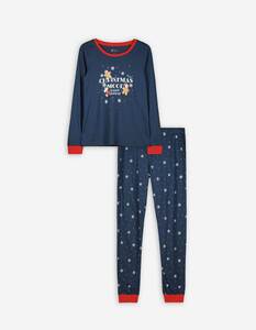 Trends Damen Pyjama Set aus Langarmshirt und Hose  - Allover-Print