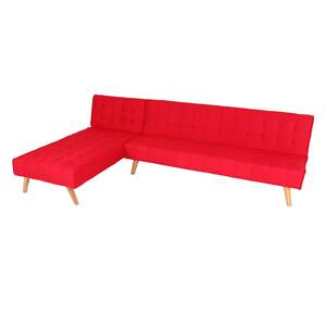 Ecksofa MCW-K38, Sofa Klappsofa, Liegefläche links/rechts, Stoff/Textil Massivholz MVG zertifiziert 256cm ~ rot
