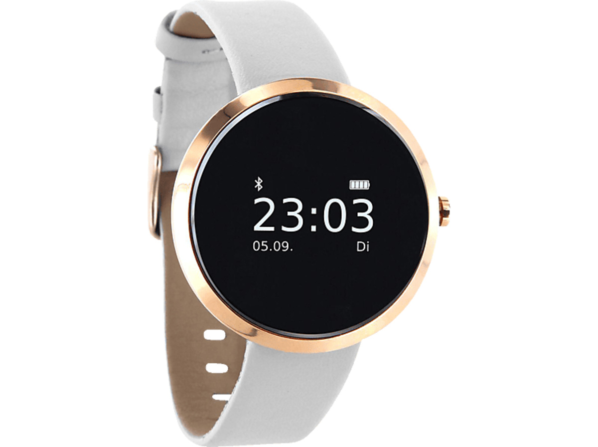 Bild 1 von X-WATCH PRO SIONA XW FIT (54008) Smartwatch Metall Echtleder, 185 mm x 18 mm, Gehäuse: Roségold/Armband: Pure Polar White