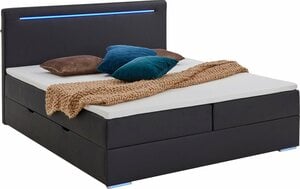 Meise.möbel Boxbett Candela 2, inkl. LED-Beleuchtung an Kopfteil und Füßen, mit Bettkasten und Topper, Schwarz