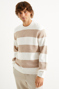 C&A Pullover-gerippt-gestreift, Weiß, Größe: S