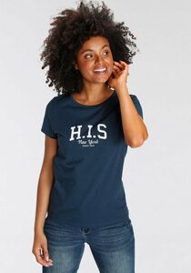 H.I.S T-Shirt mit Logo-Print vorne, Blau