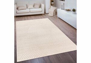 Teppich Cotton 233, Paco Home, rechteckig, Höhe: 10 mm, Kurzflor, Uni Farben, Hoch-Tief-Effekt, Scandi-Look, Outdoor geeignet, Beige