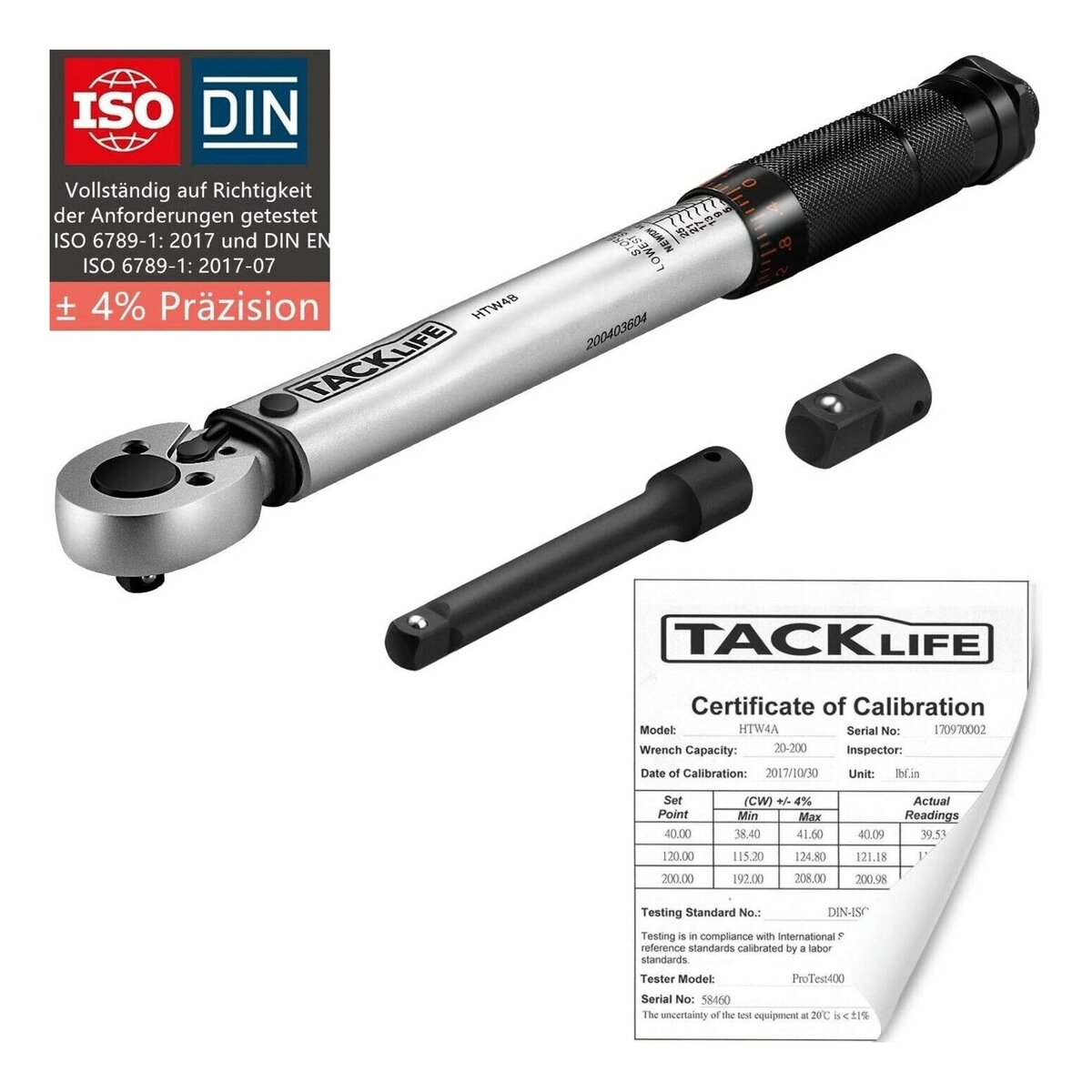 Bild 1 von TACKLIFE 1/4 Drehmomentschlüssel mit 3/8 Adapter & Verlängerungsstange 5-25 Nm- HTW4B