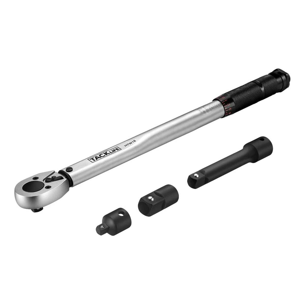 Bild 1 von Tacklife 3/8" Drive Klick-Drehmomentschlüssel-Set, mit 1/2" & 1/4" Adaptern und einer Verlängerungsstange (10-80 ft.-lb./13.6-108.5 Nm) - HTW1B