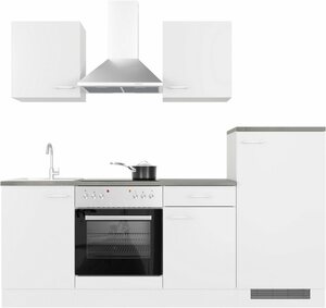 Flex-Well Küche Lucca, mit E-Geräten, Breite 220 cm, in vielen Farbvarianten erhältlich, Weiß