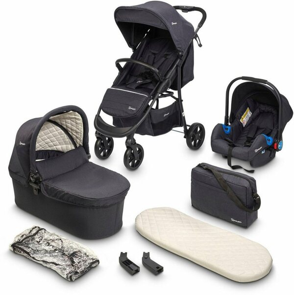 Bild 1 von BabyGo Kombi-Kinderwagen Style - 3in1, schwarz, inkl. Babyschale mit Adaptern u. Wickeltasche, Schwarz