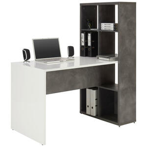 Xora Schreibtischkombination, Grau, Weiß Hochglanz, 74.4x144.6 cm, FSC Mix, Stauraum, Arbeitszimmer, Schreibtische, Schreibtischkombination