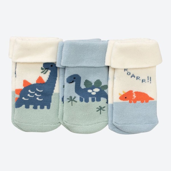 Bild 1 von Baby-Jungen-Frottee-Socken mit Dino-Design, 3er-Pack