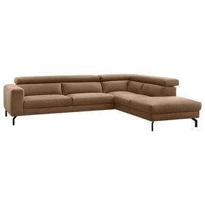 Mid.you Ecksofa, Braun, Textil, 4-Sitzer, Ottomane rechts, L-Form, 305x233 cm, seitenverkehrt erhältlich, Rücken echt, Wohnzimmer, Sofas & Couches, Wohnlandschaften, Ecksofas