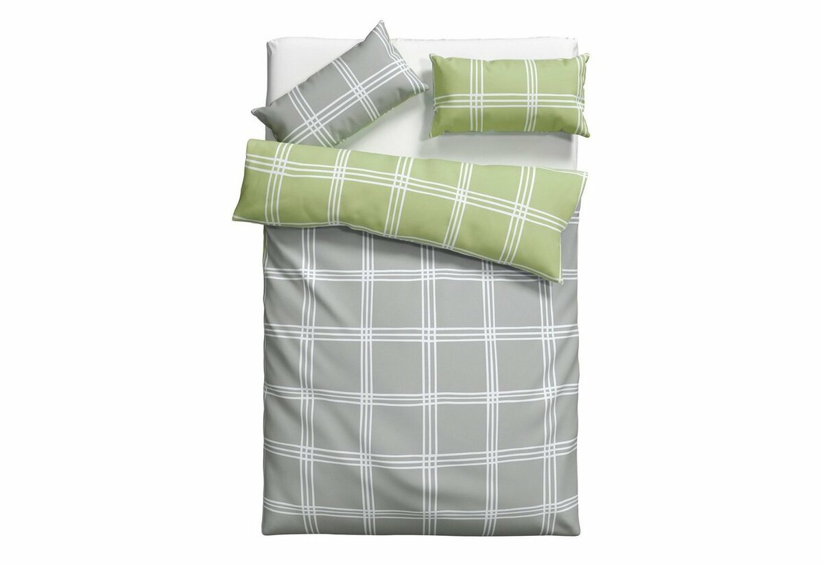 Bild 1 von Wendebettwäsche Karo in Gr. 135x200 oder 155x220 cm, my home, Linon, 2 teilig, karierte Bettwäsche aus Baumwolle, Bettwäsche mit Wendeoptik, Grau|grün