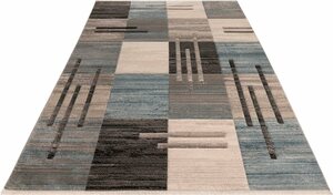 Teppich Beliz, my home, rechteckig, Höhe: 9 mm, mit Konturenschnitt, Kurzflor, 3D-Design, Wohnzimmer, Blau