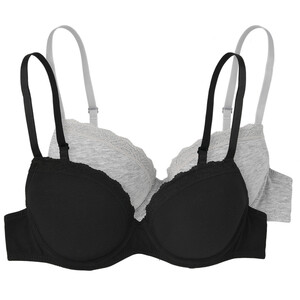 2 Damen Bügel-BHs mit Spitze SCHWARZ / GRAU