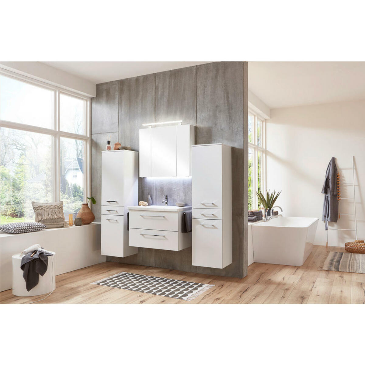 Bild 1 von Welnova Waschtischkombi, Weiß, Metall, 2 Schubladen, 80 cm, Made in Germany, DIN EN ISO 14001, DIN EN ISO 50001, DIN EN ISO 9001, Zusatzausstattung erhältlich, hängend, Beleuchtung, Typenauswahl,