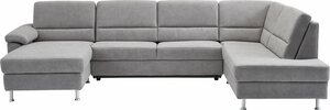 CALIZZA INTERIORS Wohnlandschaft Onyx, 3 Teile, wahlweise mit Bettfunktion und Bettkasten, Grau|silberfarben