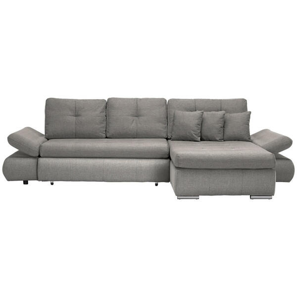 Bild 1 von Carryhome Ecksofa, Grau, Textil, 3-Sitzer, Füllung: Schaumstoff, Ottomane rechts, seitenverkehrt montierbar, L-Form, 302x187 cm, Liegefunktion, Schlafen auf Sitzhöhe, Rücken echt, Wohnzimmer, Sofa