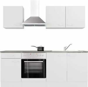 Flex-Well Küche Lucca, mit E-Geräten, Breite 210 cm, in vielen Farbvarianten erhältlich, Weiß