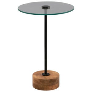 Beistelltisch, Schwarz, Akazie, Holz, Metall, Glas, Akazie, massiv, rund, Sockel, 35x53 cm, einfacher Aufbau, Wohnzimmer, Wohnzimmertische, Beistelltische, Beistelltische Metall