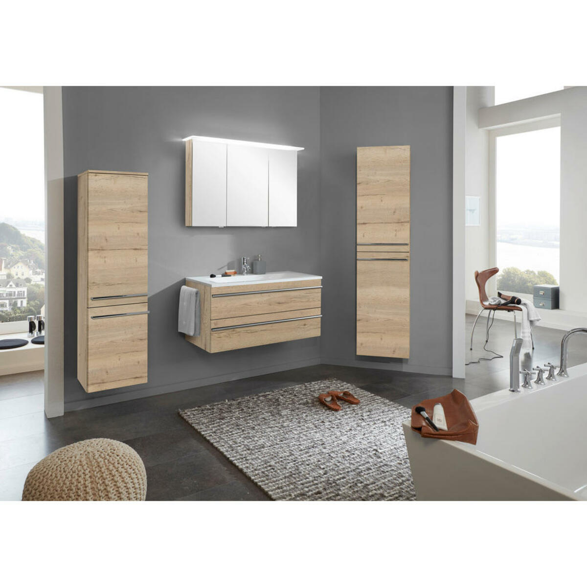 Bild 1 von Welnova Hochschrank, Eiche, Glas, 4 Fächer, 40x178.7x34.8 cm, Made in Germany, DIN EN ISO 14001, DIN EN ISO 50001, DIN EN ISO 9001, hängend, Badezimmer, Badezimmerschränke, Hochschränke