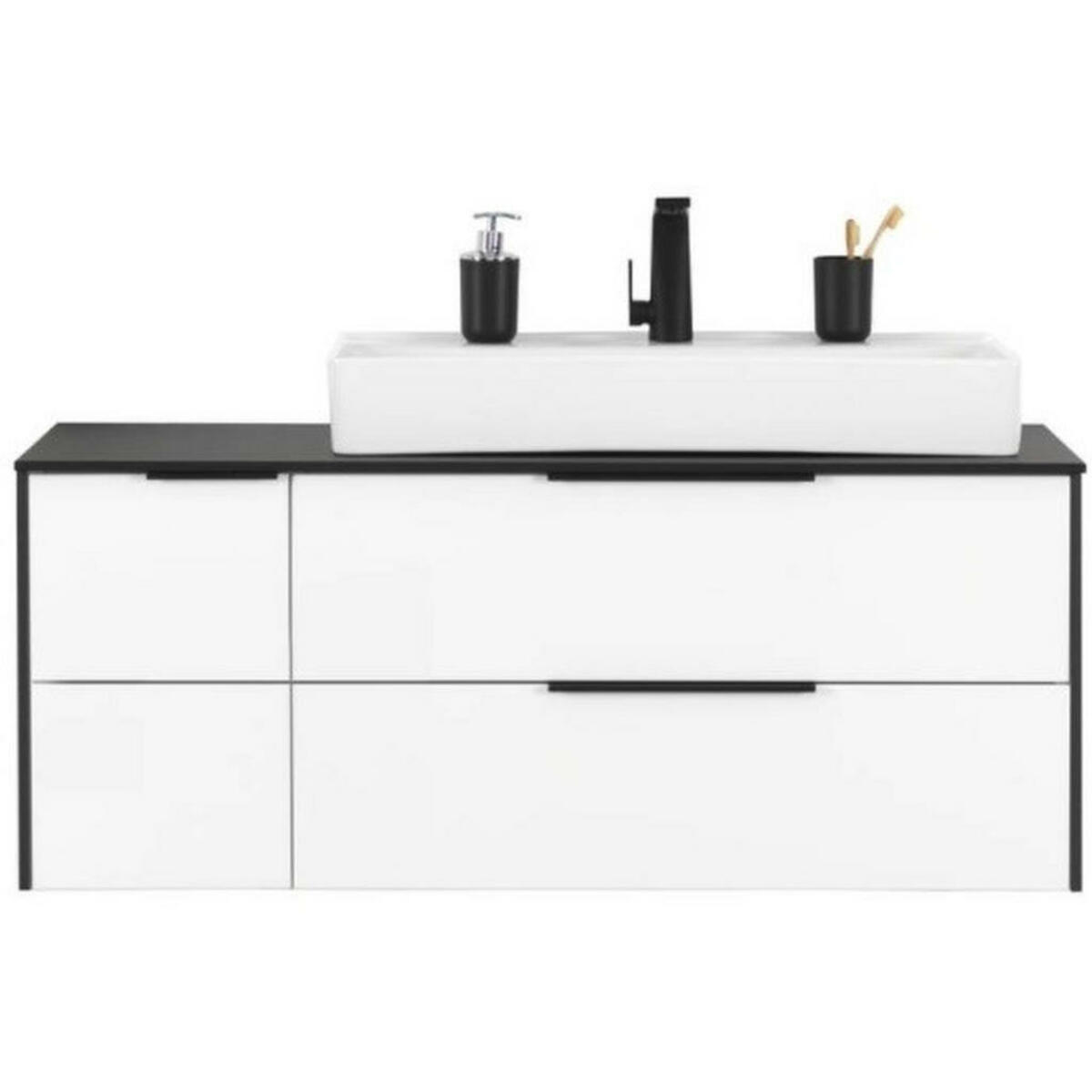 Bild 1 von Voleo Waschtischkombi Stella, Schwarz, Weiß, Metall, 1 Fächer, 2 Schubladen, 122 cm, Made in Germany, hängend, Badezimmer, Badezimmerspiegel, Badspiegel