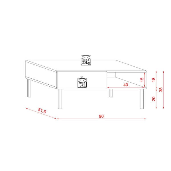 Bild 1 von Mid.you Couchtisch, Weiß, Eiche Artisan, Kunststoff, 1 Schubladen, rechteckig, eckig, 51.6x38 cm, Stauraum, Wohnzimmer, Wohnzimmertische, Couchtische, Couchtische mit Stauraum