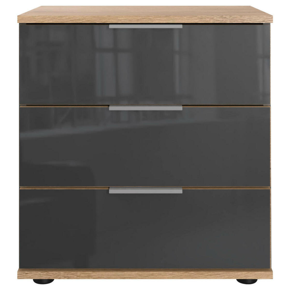 Bild 1 von Mid.you Nachtschrank, Grau, Eiche, Glas, 3 Schubladen, 52x58x38 cm, BQ - Bündnis für Qualität, Made in Germany, DIN EN ISO 9001, Typenauswahl, Schlafzimmer, Nachttische