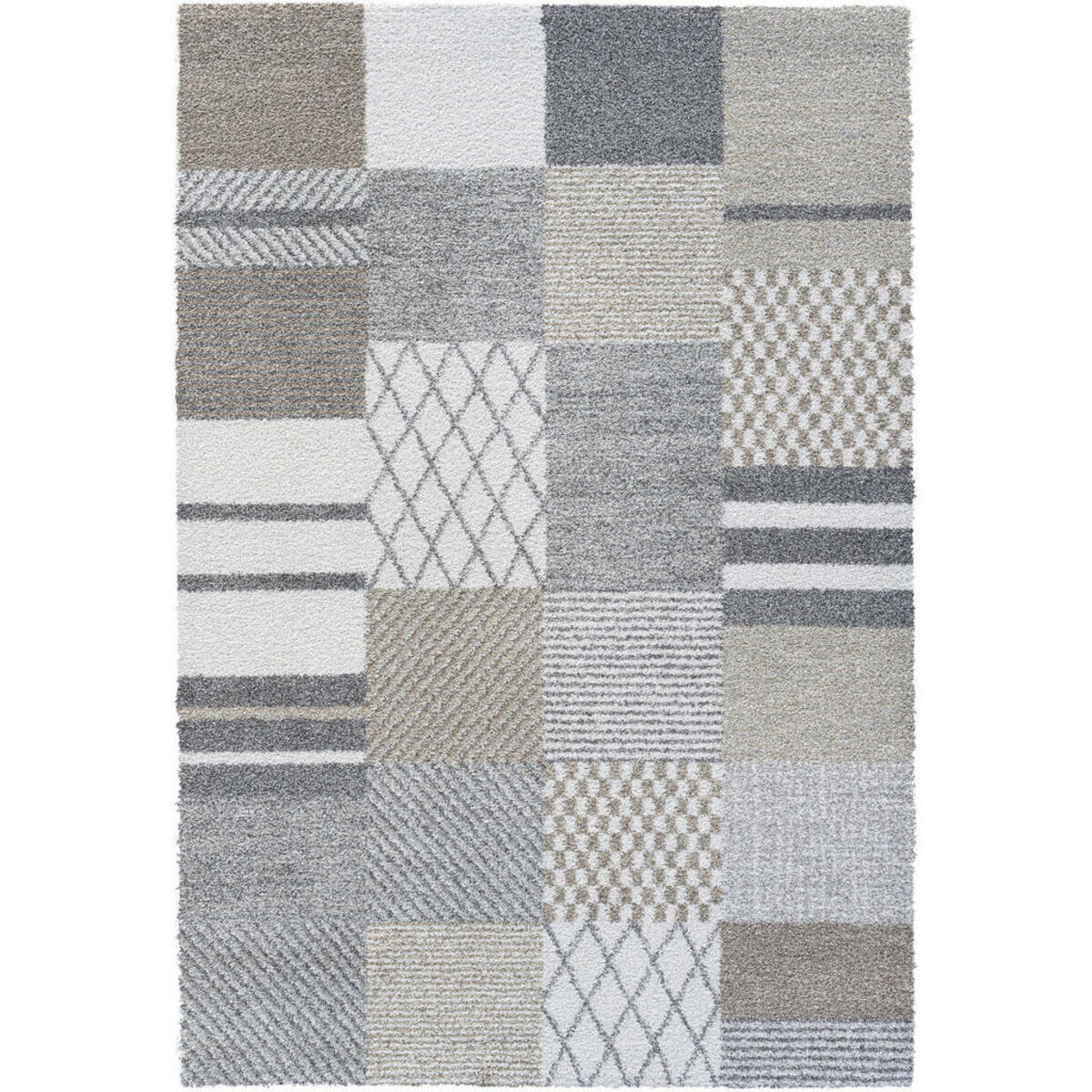 Bild 1 von Novel Webteppich Mehari, Creme, Grau, Dunkelgrau, Textil, Patchwork, rechteckig, 120 cm, Oeko-Tex® Standard 100, für Fußbodenheizung geeignet, Teppiche & Böden, Teppiche, Moderne Teppiche