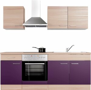 Flex-Well Küche Portland, mit E-Geräten, Breite 210 cm, in vielen Farbvarianten erhältlich, Lila