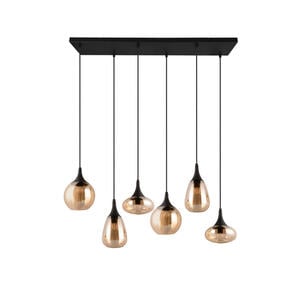 Trio Leuchten Pendelleuchte Lumina, Schwarz, Bernstein, Metall, Glas, 93.8x150x34.5 cm, Lampen & Leuchten, Innenbeleuchtung, Hängelampen, Pendelleuchten