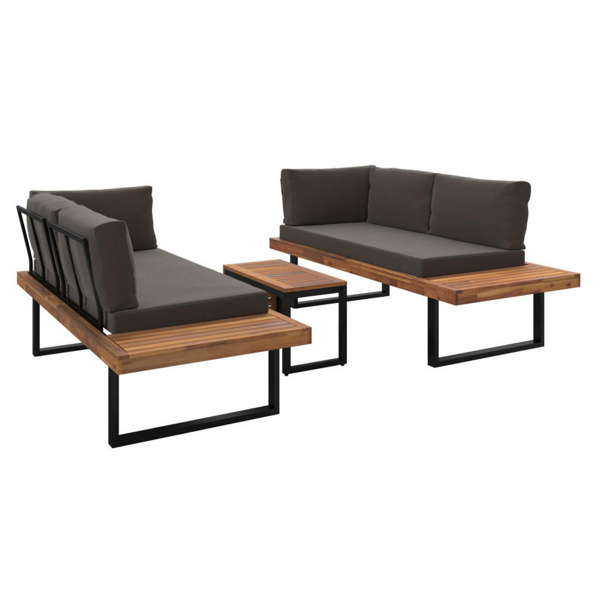 Bild 1 von Ambia Garden Loungegarnitur, Grau, Holz, Metall, Akazie, massiv, Füllung: Komfortschaum,Polyester, L-Form, einzeln stellbar, 70x175x41 cm, UV-beständig, Loungemöbel, Loungemöbel-Sets