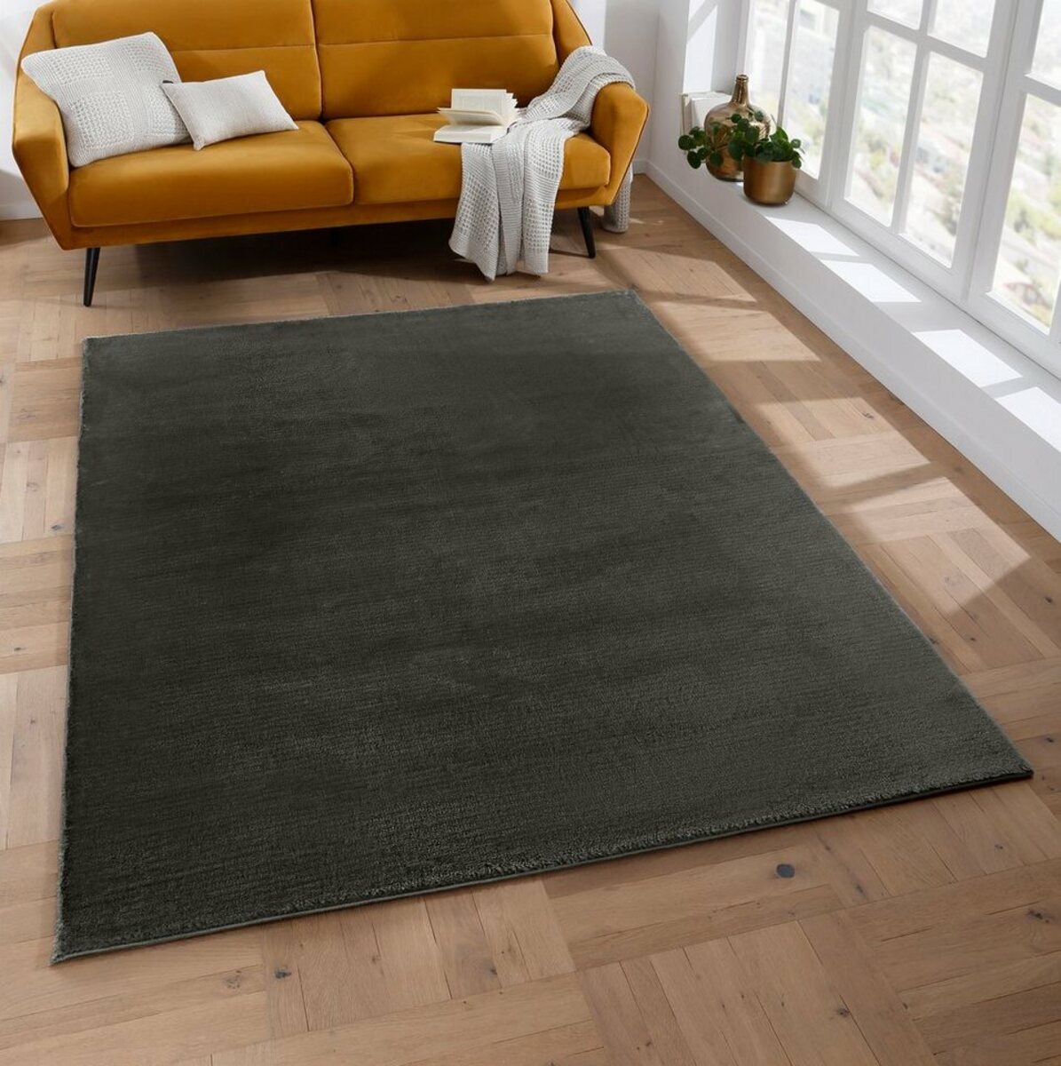 Bild 1 von Hochflor-Teppich Cashmere, Fell-Optik, Leonique, rechteckig, Höhe: 25 mm, changierend, weiche Teppiche, Wohnzimmer, Schlafzimmer, Kinderzimmer, Grau