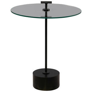 Beistelltisch, Schwarz, Holz, Metall, Glas, Akazie, massiv, rund, Sockel, 50x59 cm, einfacher Aufbau, Wohnzimmer, Wohnzimmertische, Beistelltische, Beistelltische Metall