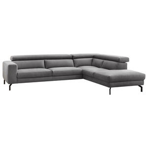 Mid.you Ecksofa, Grau, Textil, 4-Sitzer, Ottomane rechts, L-Form, 305x233 cm, seitenverkehrt erhältlich, Rücken echt, Wohnzimmer, Sofas & Couches, Wohnlandschaften, Ecksofas