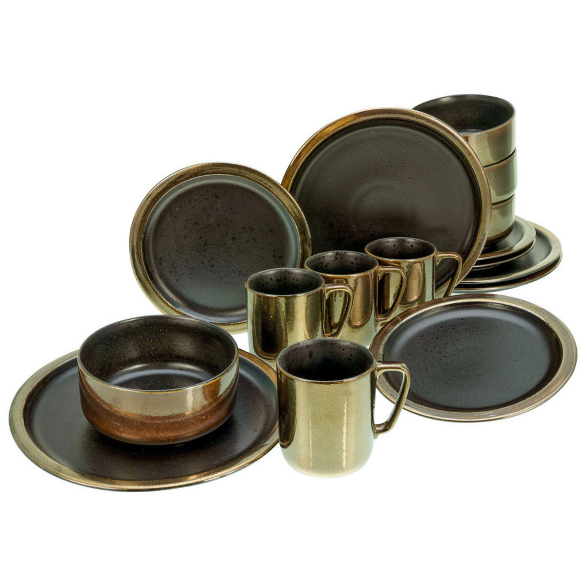 Bild 1 von Creatable Kombiservice, Schwarz, Gold, Keramik, 16-teilig, 330 ml,400 ml, 37x49.5 cm, Essen & Trinken, Geschirr, Geschirr-Sets, Kombiservice