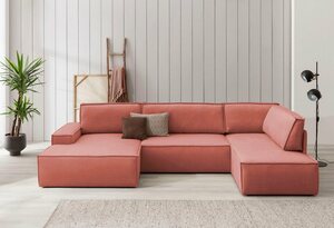 Home affaire Wohnlandschaft SHERWOOD, mit Bett-Funktion (Liegefläche 194x139 cm), Cord, Vintage, Samtvelours, Rot