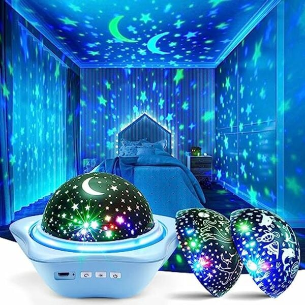 Bild 1 von Kawaii Sternenhimmel Projektor, Led Nachtlicht Kinder Baby, Wiederaufladbar Star Projector, stilllicht USB 360°Drehung,12 Farbe Schlaflicht für Kinderzimmer Led Deko Wohnzimmer Jungen Mädchen Gesc