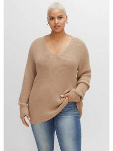Sheego V-Ausschnitt-Pullover Große Größen mit Kaschmir, in leichter A-Linie, Braun