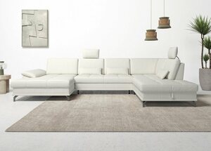 Places of Style Wohnlandschaft Costello, incl. Sitztiefenverstellung und Armlehnfunktion, 3 Nierenkissen, Weiß