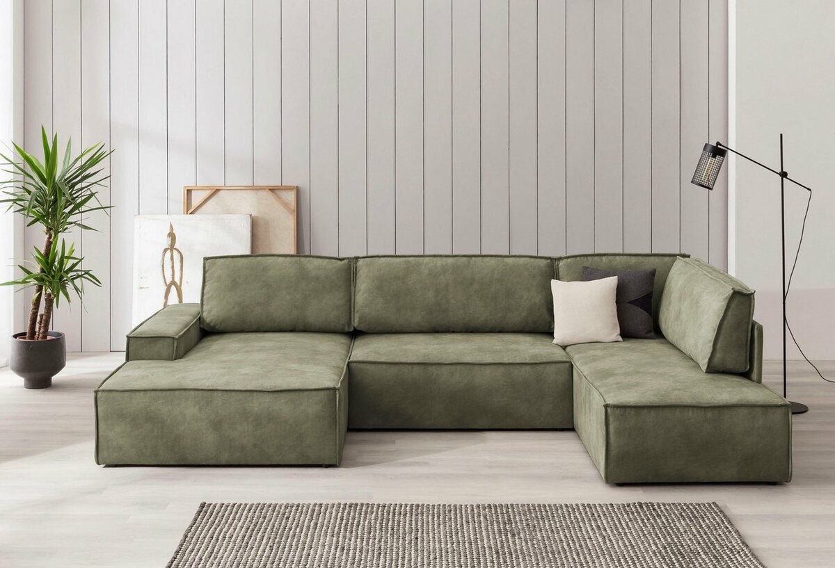 Bild 1 von Home affaire Wohnlandschaft SHERWOOD, mit Bett-Funktion (Liegefläche 194x139 cm), Cord, Vintage, Samtvelours, Grün