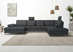 Places of Style Wohnlandschaft Costello, incl. Sitztiefenverstellung und Armlehnfunktion, 3 Nierenkissen, Schwarz