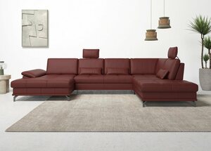 Places of Style Wohnlandschaft Costello, incl. Sitztiefenverstellung und Armlehnfunktion, 3 Nierenkissen, Rot