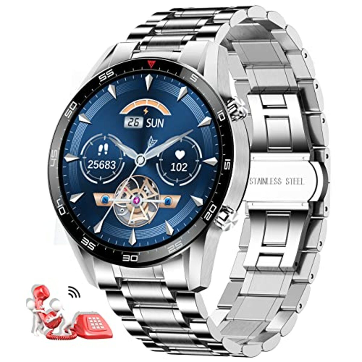 Bild 1 von LIGE Smartwatch Herren, 1.32” HD Smart Watch mit Bluetooth Sprachanruf Pulsuhr, Schrittzähler, Schlafüberwachung, IP67 Wasserdicht Fitness Tracker Edelstahl Herren Uhr für iOS Android