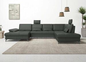Places of Style Wohnlandschaft Costello, incl. Sitztiefenverstellung und Armlehnfunktion, 3 Nierenkissen, Grau