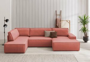 Home affaire Wohnlandschaft SHERWOOD, mit Bett-Funktion (Liegefläche 194x139 cm), Cord, Vintage, Samtvelours, Rot