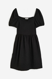 H&M Strukturiertes Jerseykleid mit Puffärmeln Schwarz, Alltagskleider in Größe XS. Farbe: Black