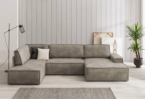 Home affaire Wohnlandschaft SHERWOOD, mit Bett-Funktion (Liegefläche 194x139 cm), Cord, Vintage, Samtvelours, Grau